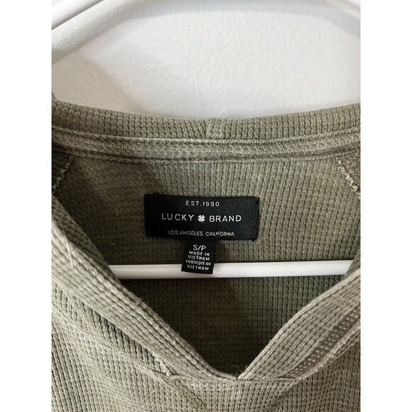 Lucky Brand Men’s Hooded Waffle Knit Long Sleeve T-Shirt Green Size S - Picture 2 of 3